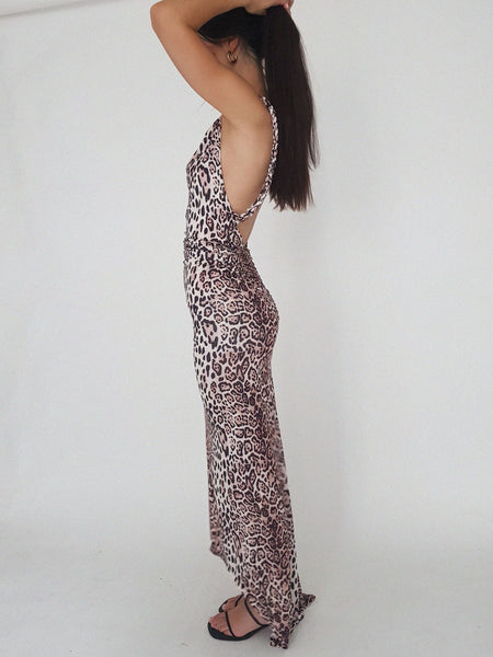 LEOPARD BACKLESS DRESS